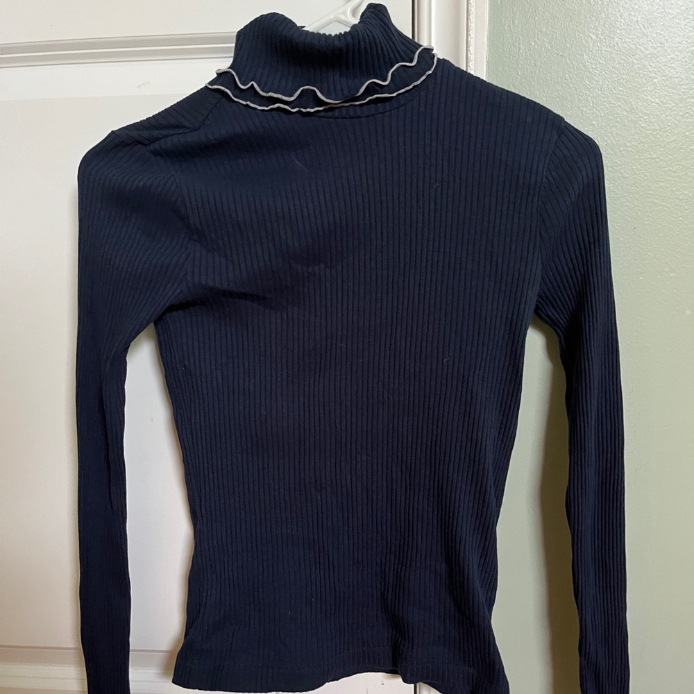 xxs jcrew navy long sleeve turtleneck, ribbed and stretchy